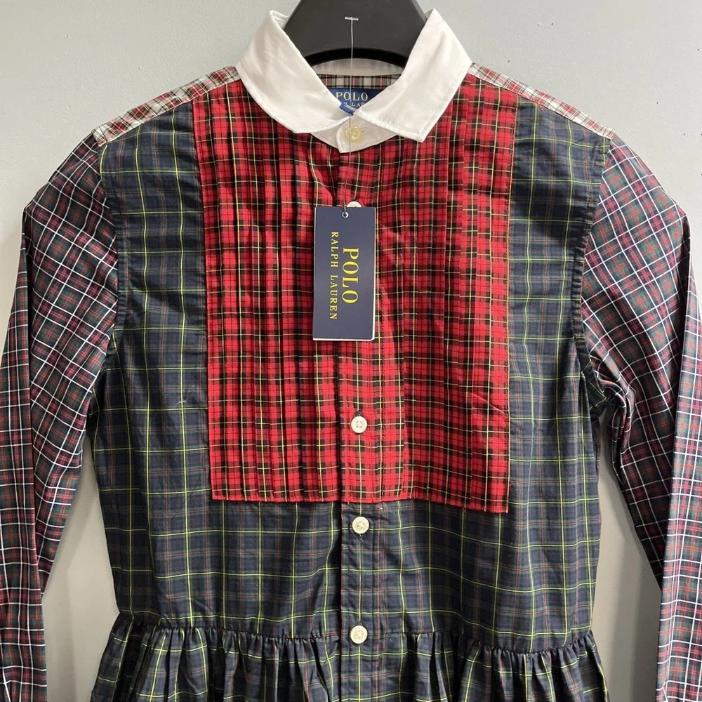 Polo Ralph Lauren Mixed Plaid Button Down Shirt Dress Size 16 Fit‎ Flare Preppy